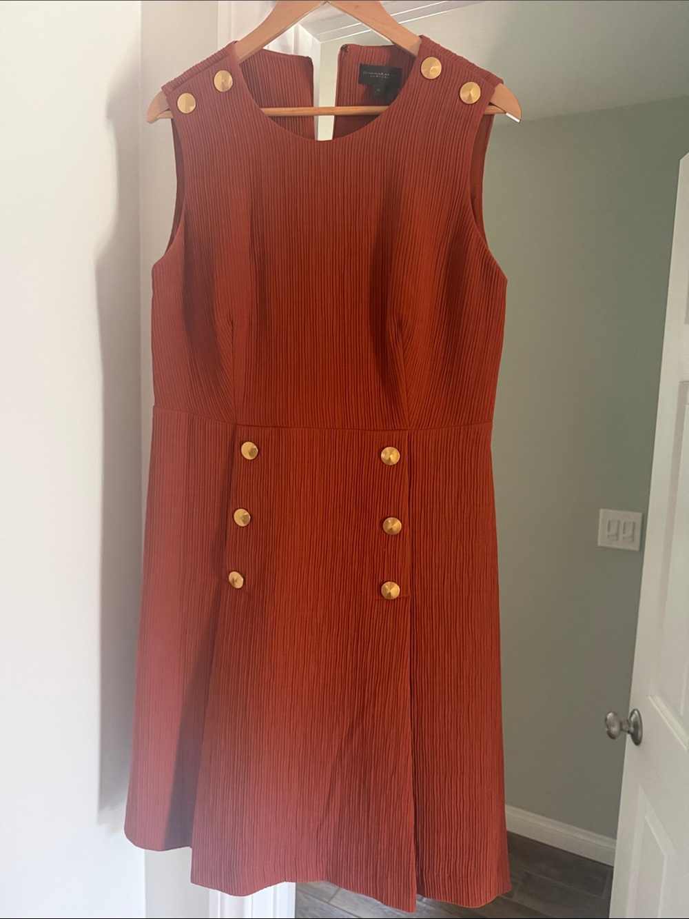 Donna Karan Rust Sleeveless Mini Dress with Gold Buttons